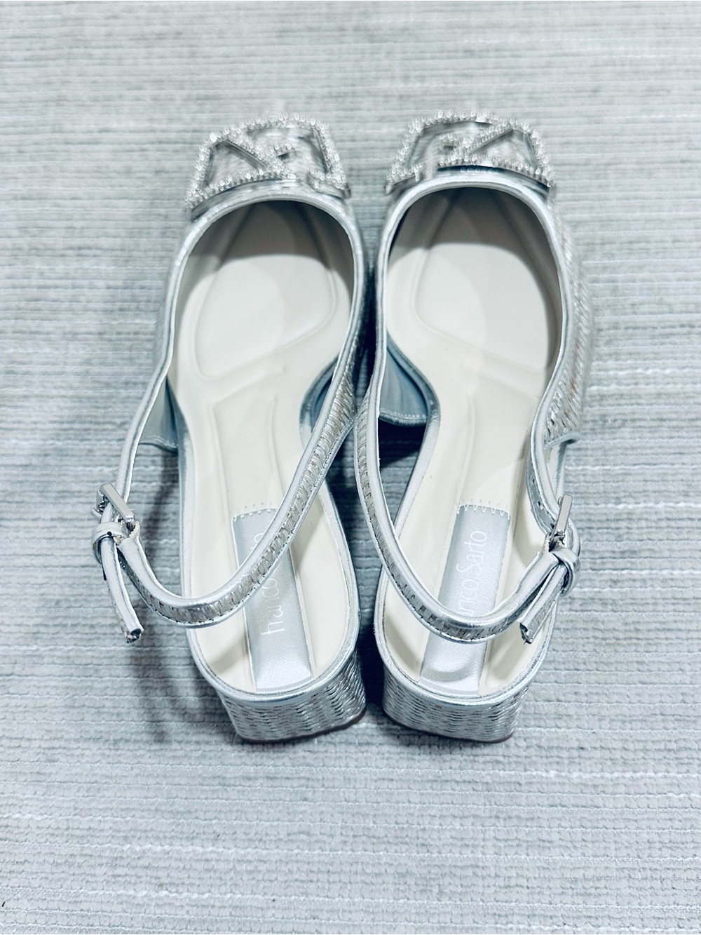 Franco Sarto Racer Rhinestone Slingback Silver Pumps Heels Size 9,5 M NWOT - Picture 8 of 10